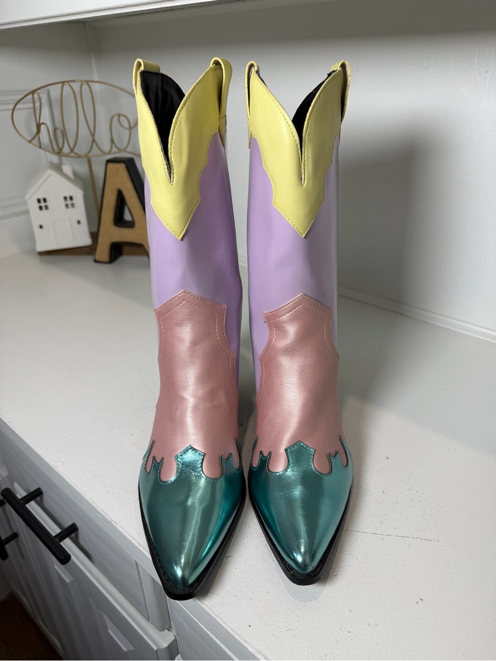 Daisy Street Cowboy Boots Women 6 Pastel Colorblock Western Festival Barbiecore - Picture 2 of 8